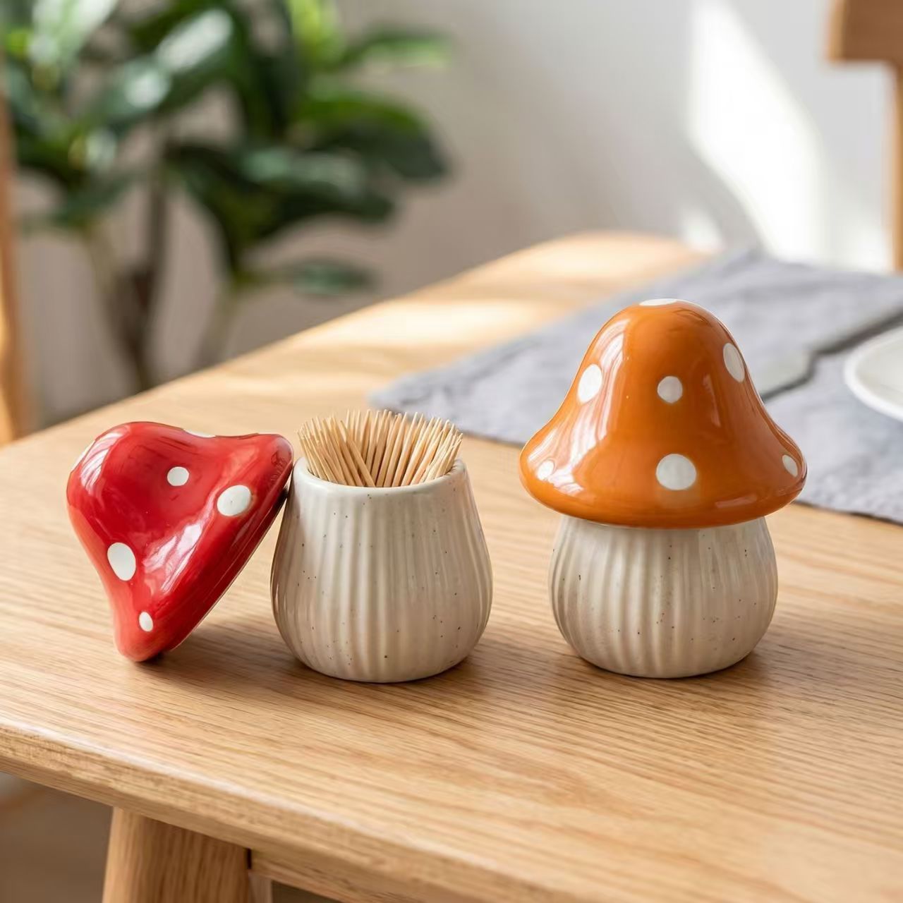 Home Bathroom Decor - Cartoon Mushroom Ceramic Storage Jars Home