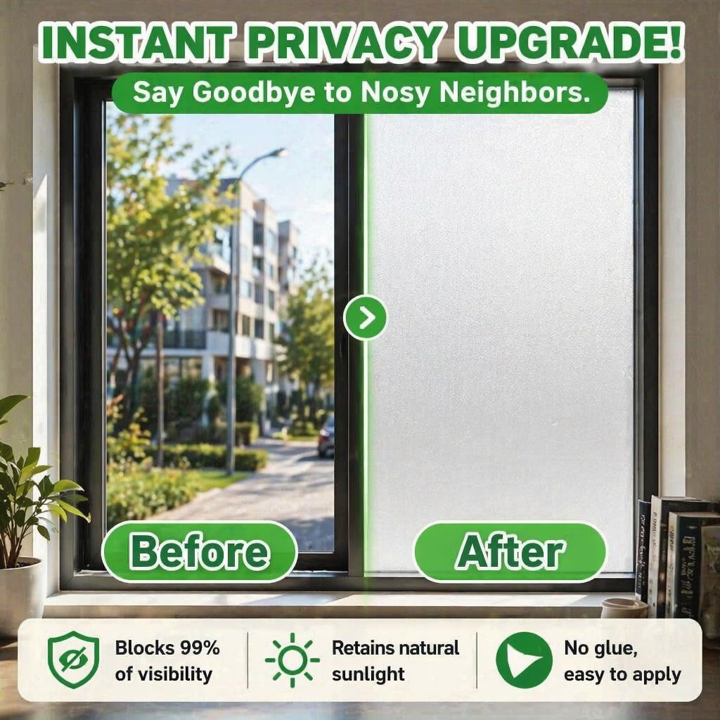 Home Bathroom Window - Frosted Privacy Window Film Translucent Self