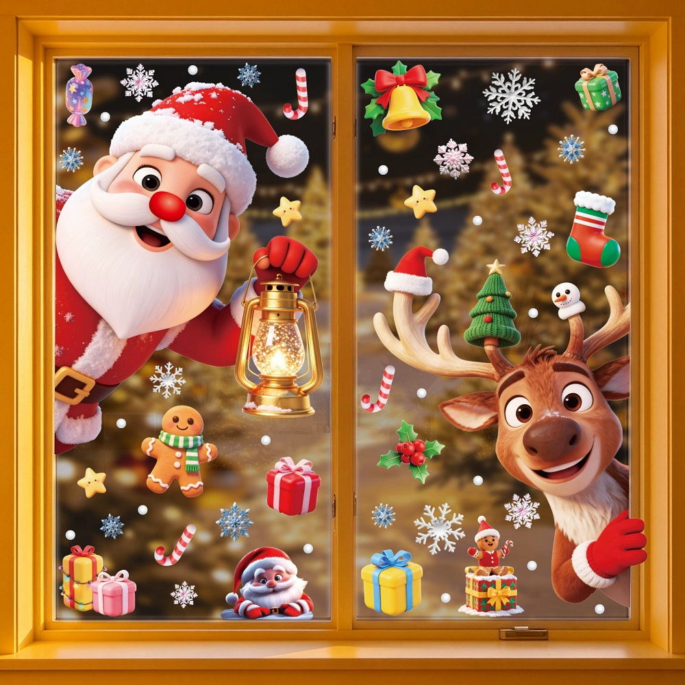 Home Bathroom Window - Snowman Santa Claus Christmas Window Stickers