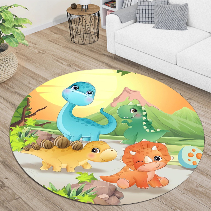 Zara Home Bathroom Mat - Cute Cartoon Dinosaur Mountain Sunset Round