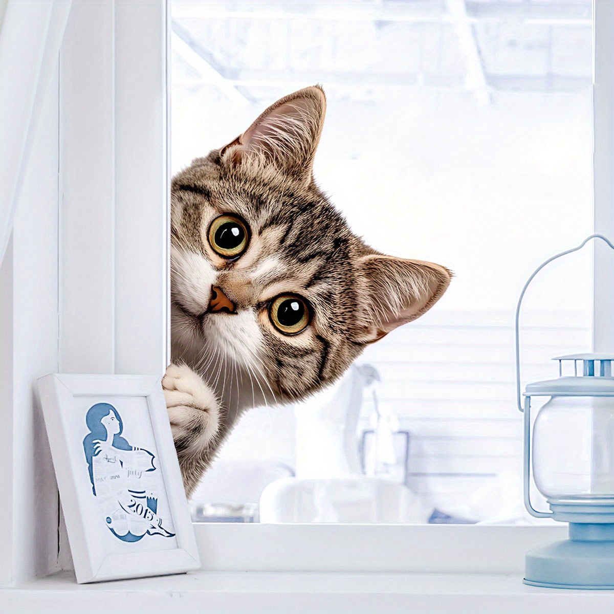 Funny Cat Peeking Window Wall  - Home Bathroom Window recension och pris