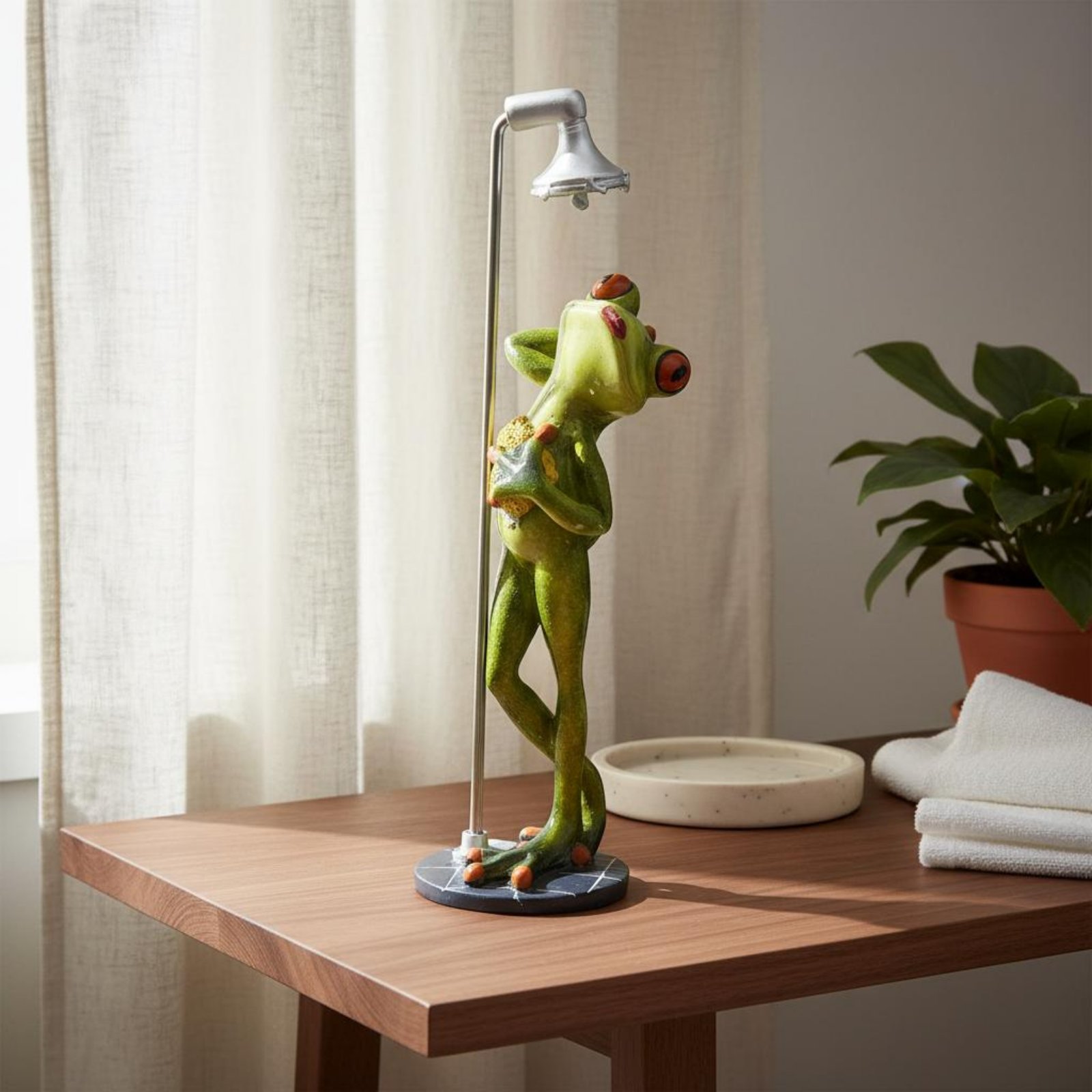 Showering Frog Figurine Great  - Home Bathroom Decor recension och pris