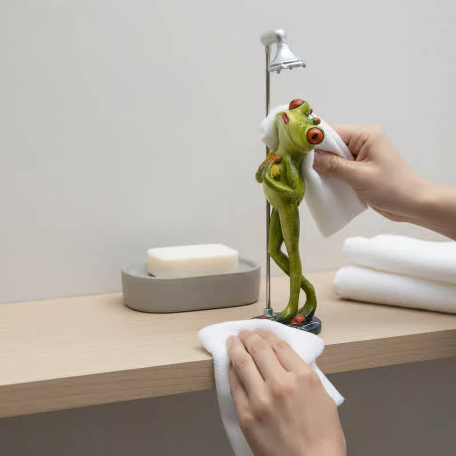 Showering Frog Figurine Great  - Home Bathroom Decor recension och pris